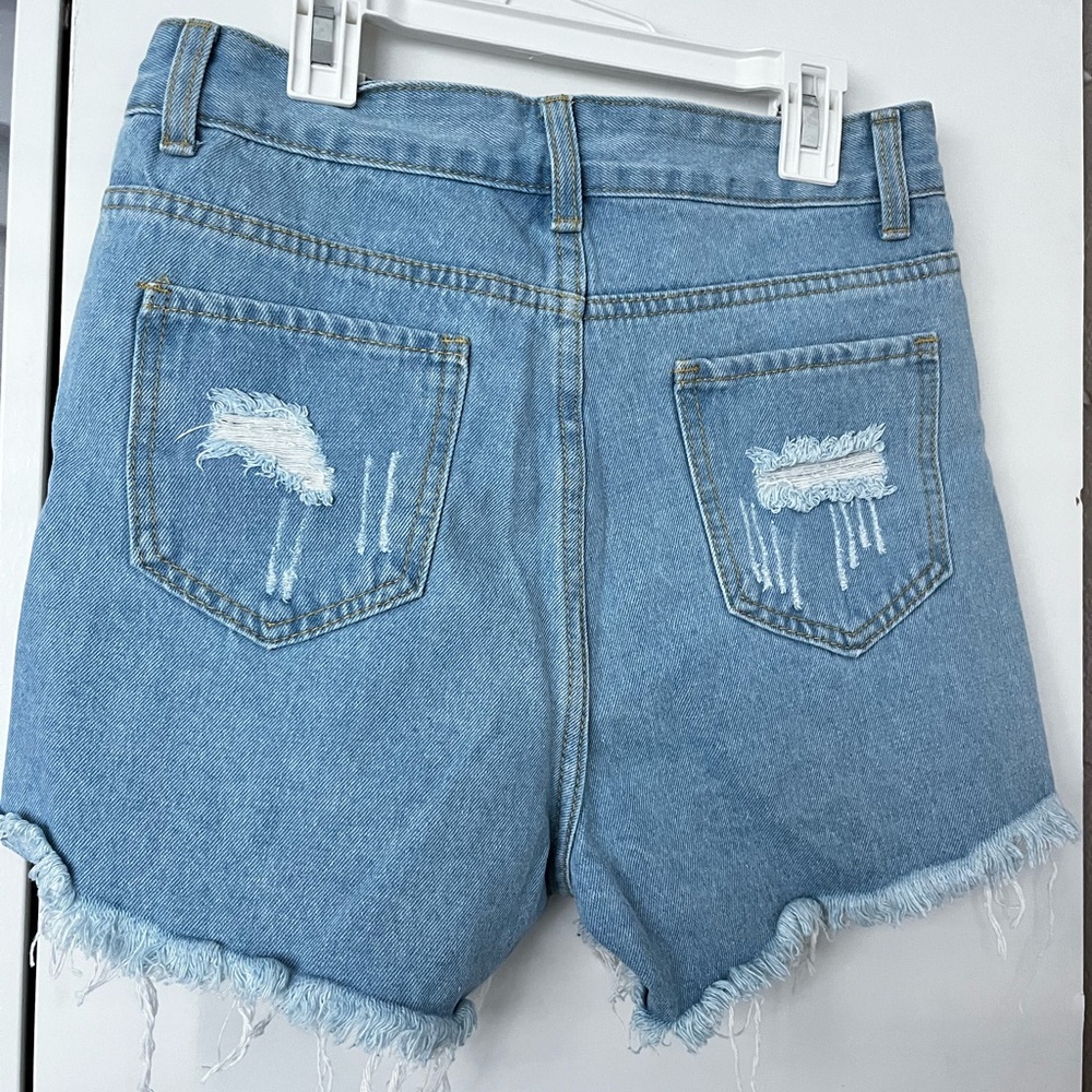 SHEIN Blue Distressed Jean Shorts - Picture 4 of 5